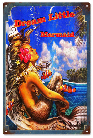 Vintage Dream Mermaid Metal Sign