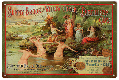 Vintage Sunny Brook And Willow Creek Distillery Metal Sign