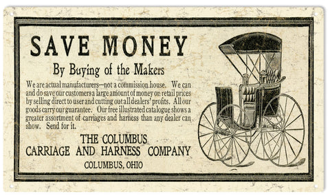 Vintage Columbus Carriage And Harness Comp. Metal Sign