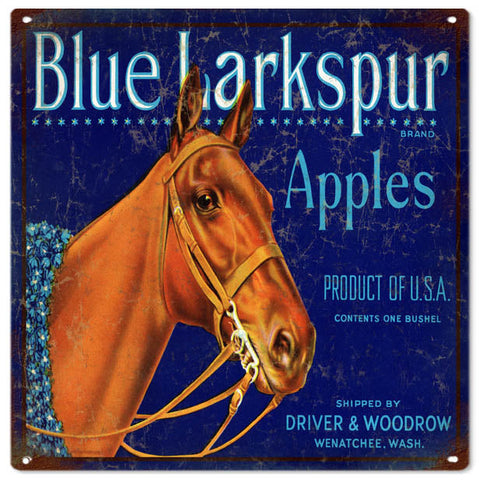 Vintage Blue Larkspur Apples Metal Sign