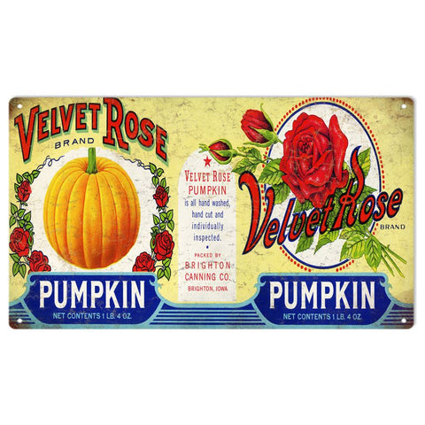 Vintage Velvet Rose Pumpkin Metal Sign