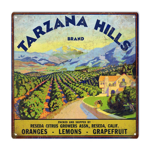 Vintage Tarzana Hills Produce Metal Sign
