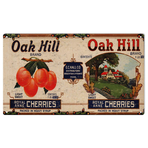 Vintage Oak Hill Cherries Metal Sign
