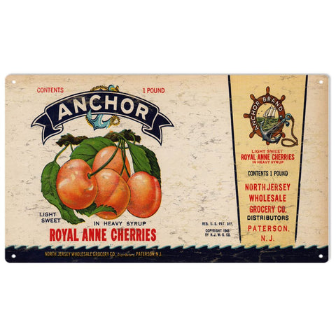 Vintage Anchor Cherries Metal Sign