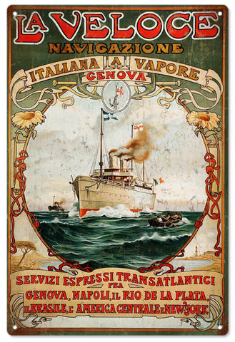 Vintage La Veloce Travel Cruise Metal Sign