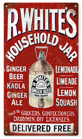 Vintage RWhites Ginger Beer Metal Sign