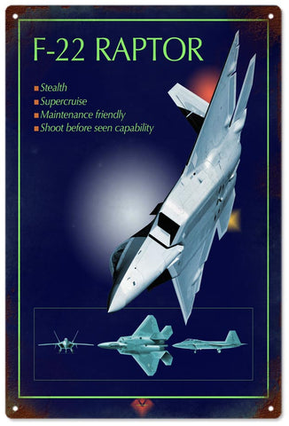 F22 Raptor Stealth Military Metal Sign