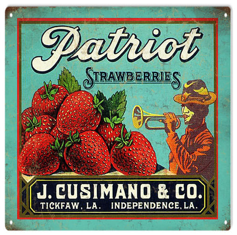 Vintage Patriot Strawberries Metal Sign