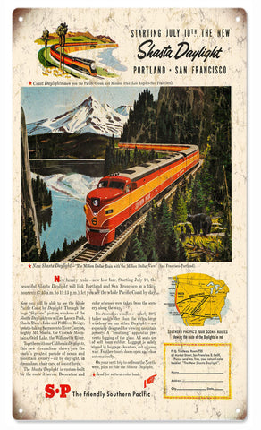 Vintage Shasta Daylight Railroad Metal Sign