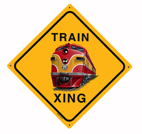 RR-138 Train Xing Diesel Yellow Metal Sign