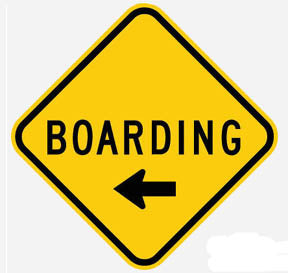 RR-6 Boarding- To Left Railroad Metal Sign
