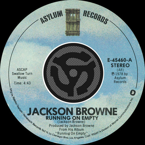 Jackson Browne - Running on Empty / Nothing but Time (Digital 45) 24 x 36 inch. Album Cover Poster