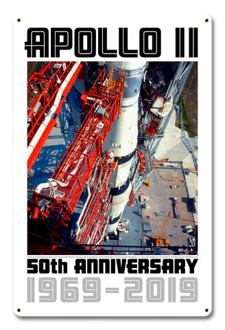 Apollo 11 50th Anniversary Saturn V Launch Tower White Metal Sign Vintage Sign Metal Sign