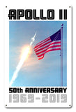 Apollo 11 50th Anniversary Saturn V and the Flag White Metal Sign Vintage Sign Metal Sign