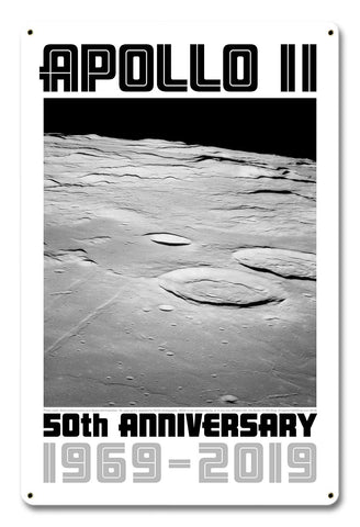 Apollo 11 50th Anniversary Craters on the Lunar Surface White Metal Sign Vintage Sign Metal Sign