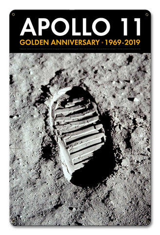 Apollo 11 50th Anniversary Bootprint Boot Print in Lunar Soil Black Metal Sign Vintage Sign Metal Sign