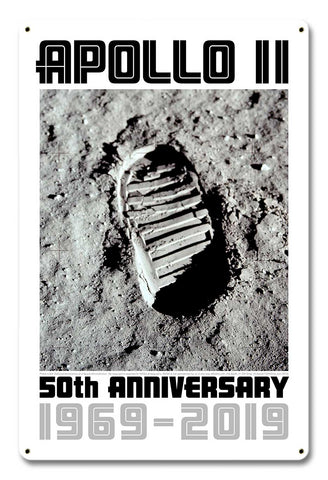 Apollo 11 50th Anniversary Bootprint Boot Print in Lunar Soil White Metal Sign Vintage Sign Metal Sign