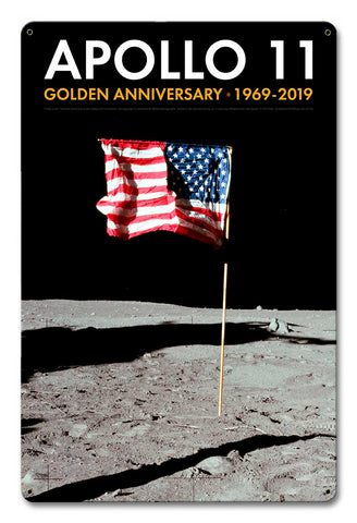 Apollo 11 50th Anniversary US Flag Planted on the Moon Black Metal Sign Vintage Sign Metal Sign