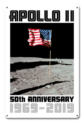Apollo 11 50th Anniversary US Flag Planted on the Moon White Metal Sign Vintage Sign Metal Sign