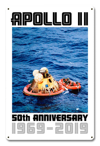 Apollo 11 50th Anniversary Splashdown in the Pacific White Metal Sign Vintage Sign Metal Sign