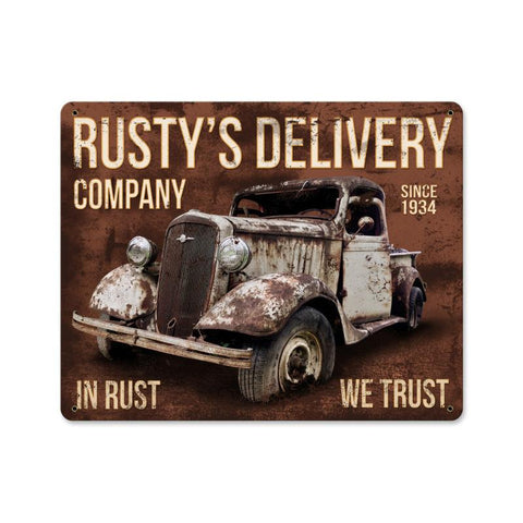 Rusty'S Delivery Co. In Rust We Trust Vintage Sign Metal Sign