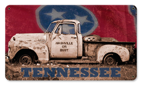 Nashville-Or-Bust-Truck-With-Flag-Vintage-Sign-Metal-Sign