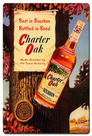 CHARTER-OAK-BOURBON-Vintage-Sign-Metal-Sign