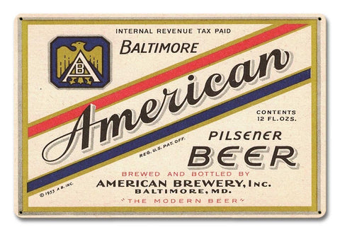 American Pilsener Beer Metal Sign