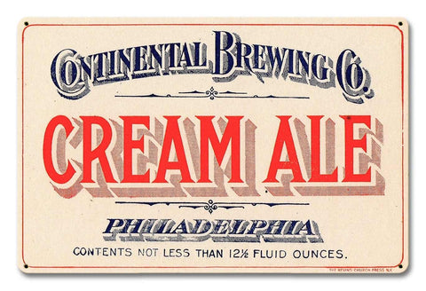 Continental Brewing Co Cream Ale Metal Sign