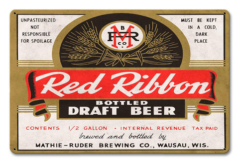 Red Ribbon Beer Metal Sign