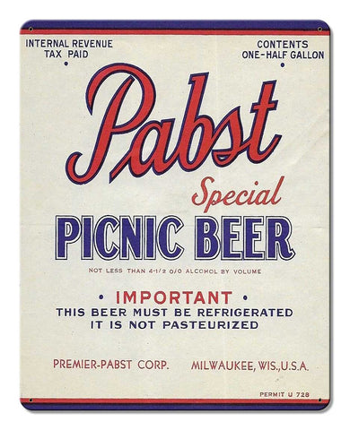 Pabst Picnic Beer Metal Sign