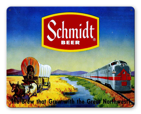 Schmidt Ad Wagon Train Metal Sign