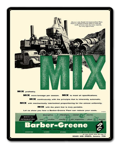 Barber Greene MIX Metal Sign