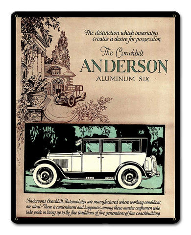 Anderson Aluminum Six 1924 Metal Sign