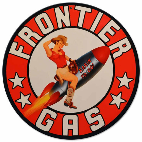 Frontier Rocket Girl Gas Metal Sign