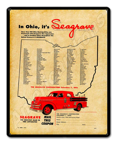 Seagrave 12 x 15 Satin Metal Sign