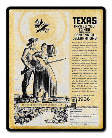 Texas Centennial 1936 12 x 15 Satin Metal Sign