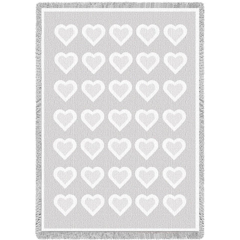 Basketweave Hearts White Chenille Natural Small Blanket