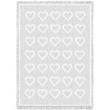 Basketweave Hearts White Natural Blanket