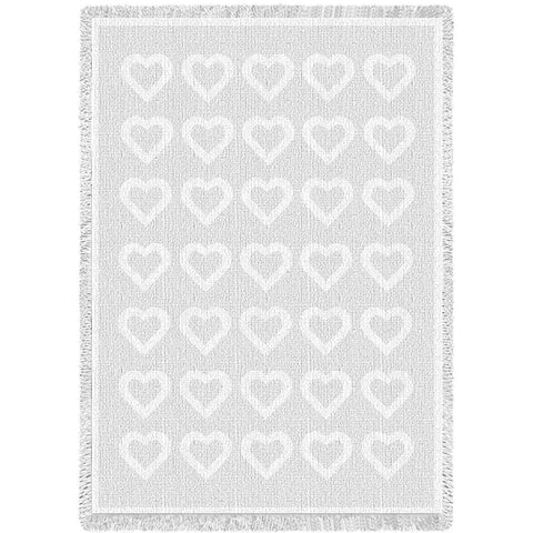 Basketweave Hearts White Natural Blanket