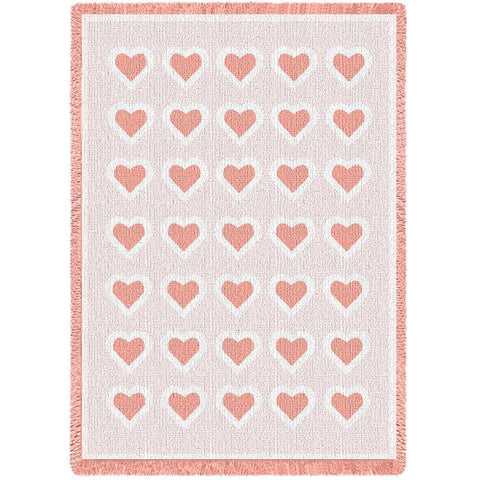 Basketweave Hearts Pink Natural Small Blanket