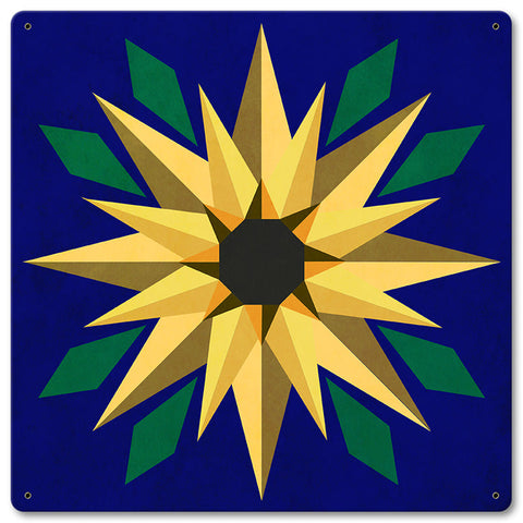 Sunflower Blue Bkgd Metal Sign