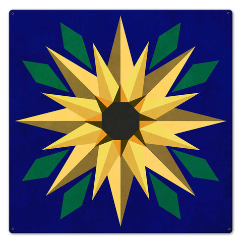 Sunflower Blue Bkgd Metal Sign