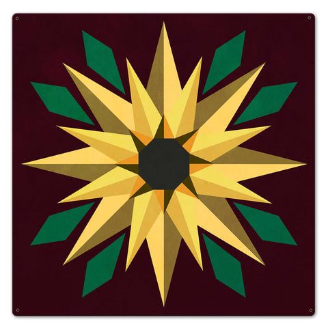 Sunflower Burgundy Bkgd Metal Sign