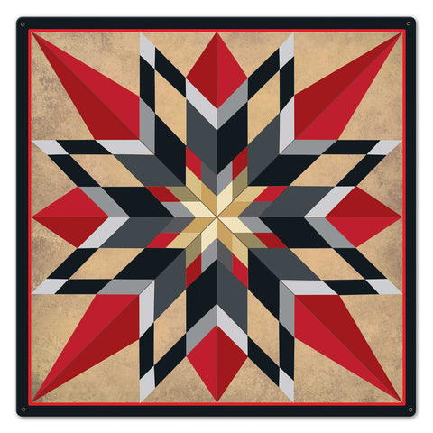 16 Point Star Red Metal Sign