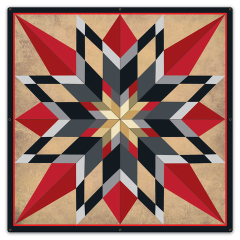 16 Point Star Red Metal Sign