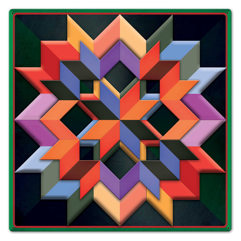 Box Pattern Green Dark Bkgd Metal Sign