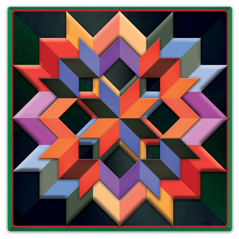 Box Pattern Green Dark Bkgd Metal Sign