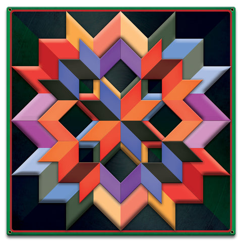 Box Pattern Green Dark Bkgd Metal Sign