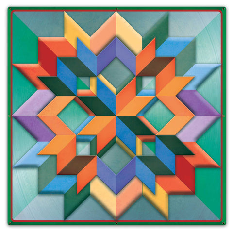 Box Pattern Green Light Bkgd Metal Sign